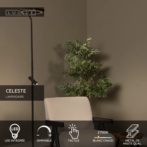 Lucide CELESTE - Lampadaire - Ø 28 cm - LED Dim. - 2700K - Noir | Essential - USP
